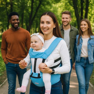 maman se promène avec bébé dans porte-bébé physiologique Confort Balade