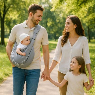 porte bebe naissance ergo calin promenade en famille