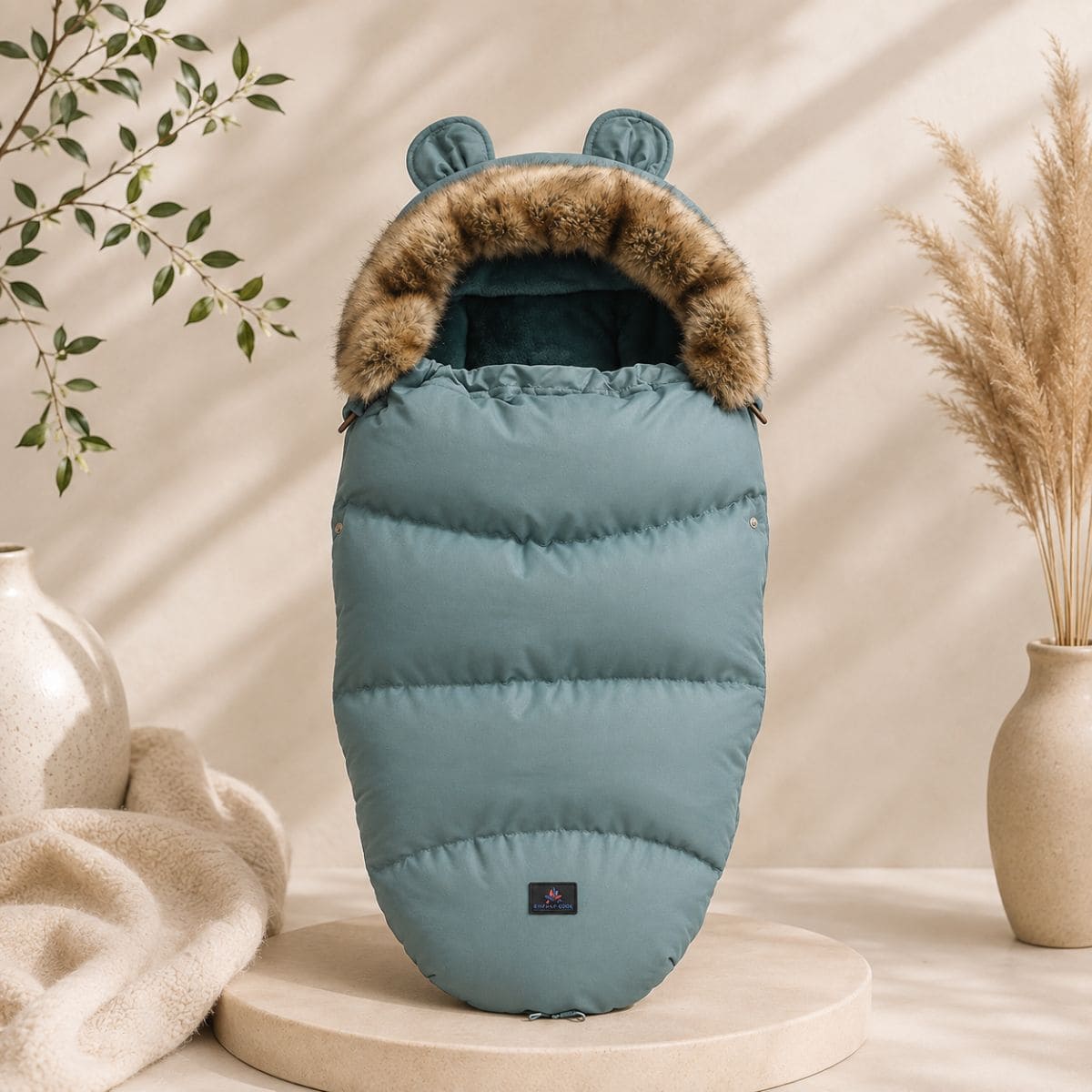 chancelière pour poussette Douce Étreinte bleu-gris avec capuche fourrée