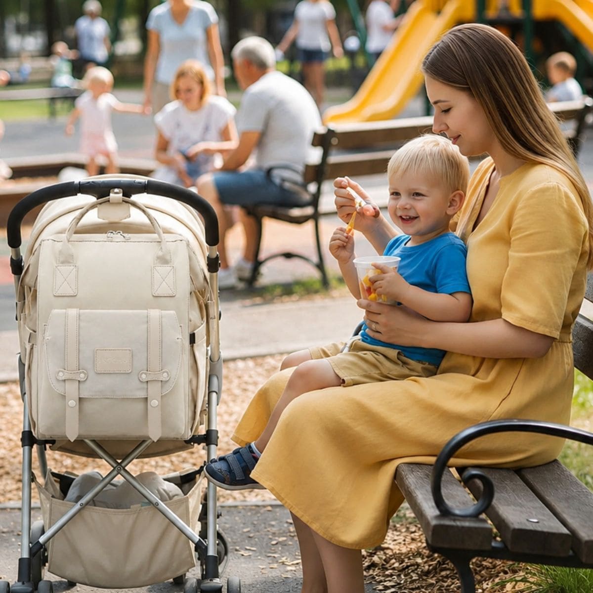 sac à dos à langer Élégant accroché à la poussette