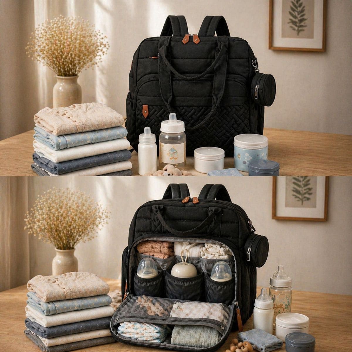 Organisation intérieure du sac à dos à langer grande capacité Nomade+ avec compartiments bébé 