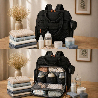 Organisation intérieure du sac à dos à langer grande capacité Nomade+ avec compartiments bébé 