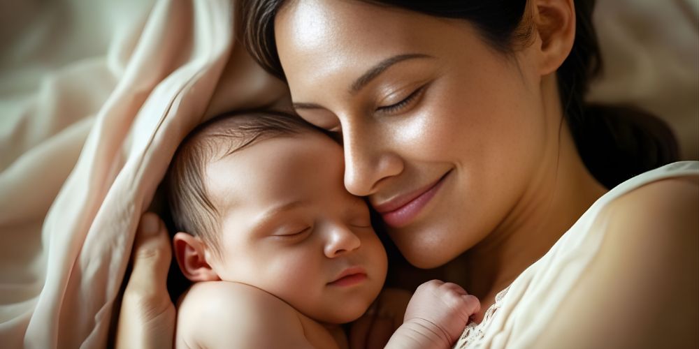 maman et bébé font un câlin dans le lit