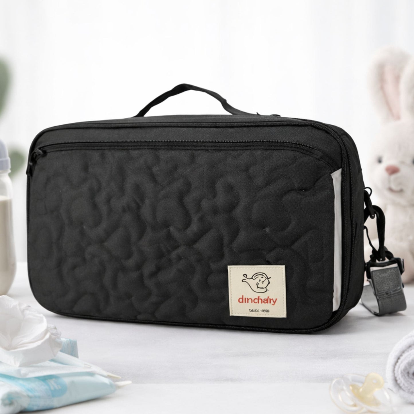 Organisateur poussette Nomade noir matelassé sac bébé rangement biberon lingettes