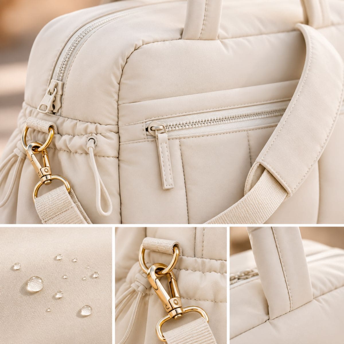 sac à langer Épure Baby avec détails des fermetures, attaches et matière déperlante 