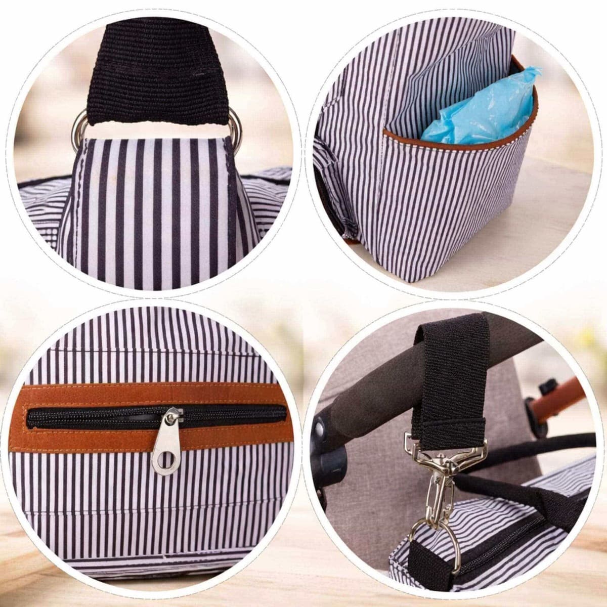 Sac à langer multifonction Pack Sérénité détails finitions poches attache poussette rangement bébé 