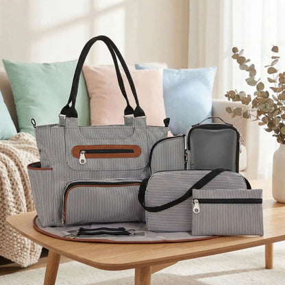Sac à langer multifonction Pack Sérénité à rayures noir et blanc avec accessoires assortis
