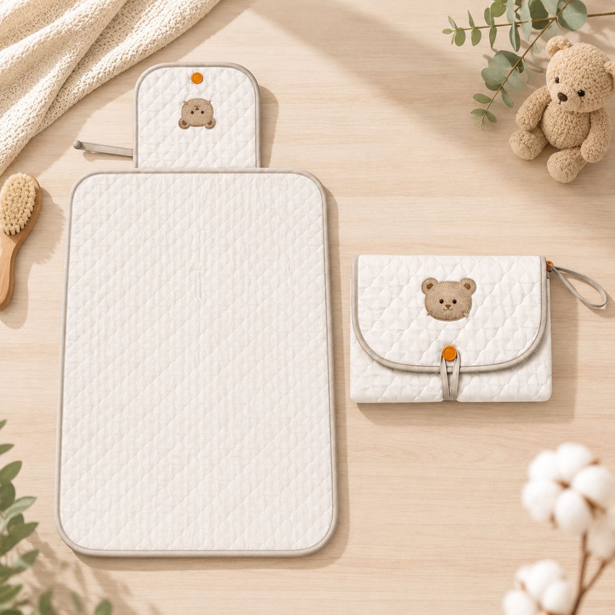 tapis à langer nomade Petit Cocon variante Ourson présenté plié et déplié 