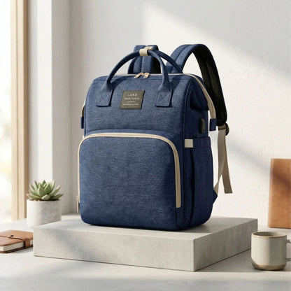Sac à dos à langer Diaper BackPack bleu grande capacité avec poche frontale zippée et bretelles réglables