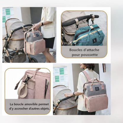 Sac à dos à langer Diaper Backpack avec boucles d’attache pour poussette et port en sac à dos 
