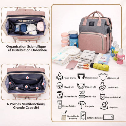 Sac à dos à langer Diaper Backpack avec organisation intérieure, 6 poches et grande capacité 