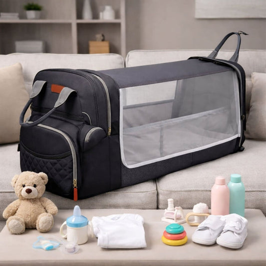 sac à dos à langer Nomade noir avec lit pliant intégré